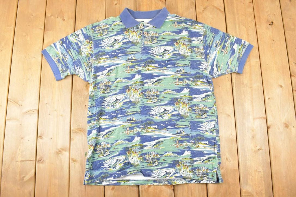 Vintage 1990s Ocean Pacific Sport AOP Boats Button Up Shirt Men's L