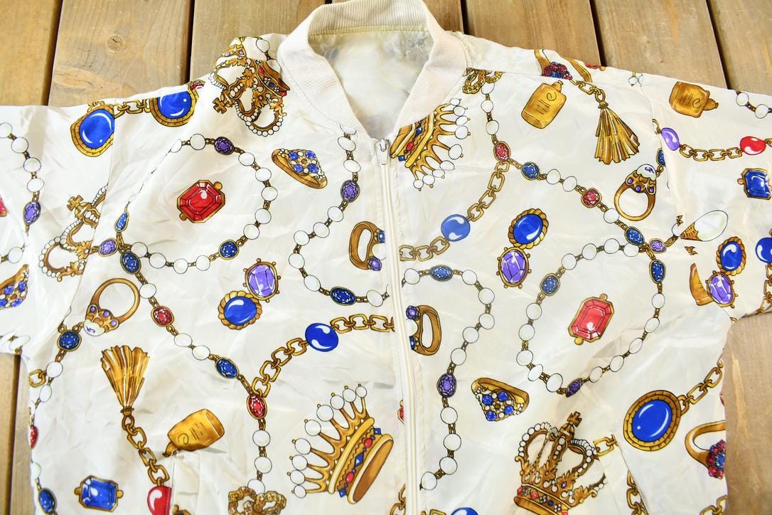 Vintage 1990s Chain Necklace All Over Print Windbreaker Jacket