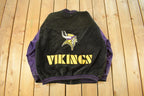 Vintage 1990's Minnesota Vikings Distressed Suede Leather Letterman Jacket Mens Large