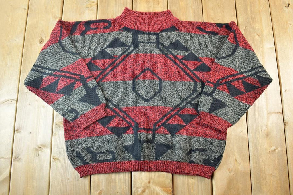 Vintage 1990s Knit Abstract Pattern Crewneck Sweater Mens L