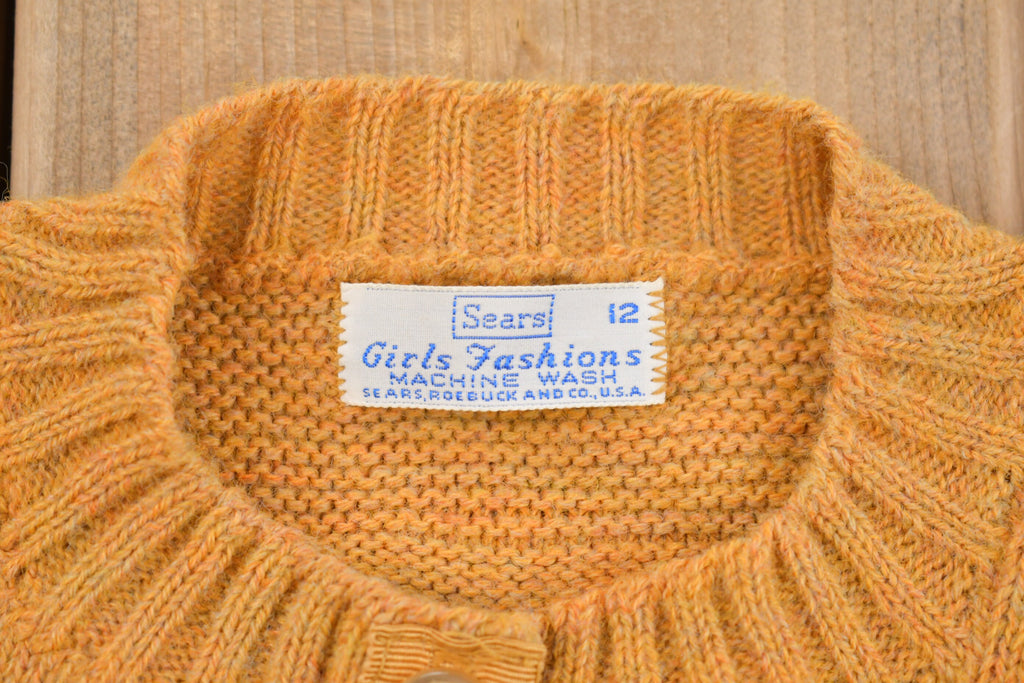 Vintage 1960s Sears Knit Cardigan Sweater  Made In USA  Vintage Cable Knit  Abstract Knit Crewneck