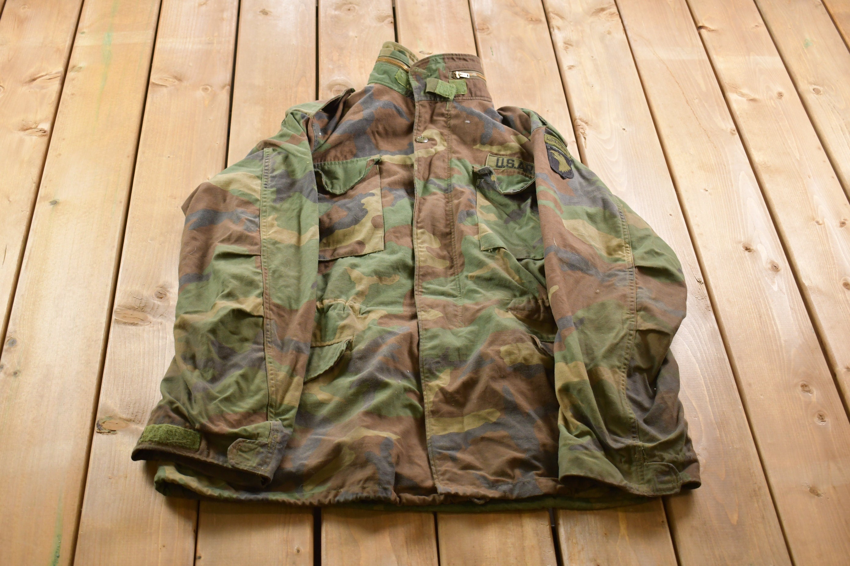 Vintage 1984 Airborne Cold Weather Woodland Camouflage Field Jacket