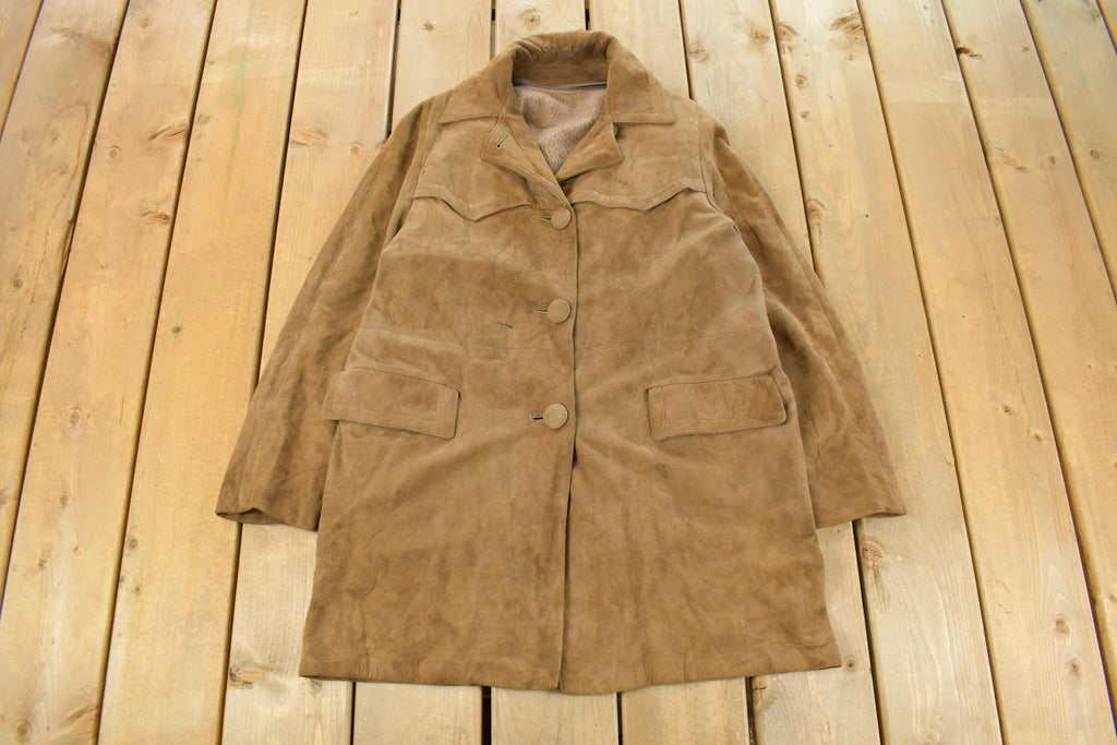 Vintage 1970s Suede Leather Wool Lined Blazer Jacket Women's Medium