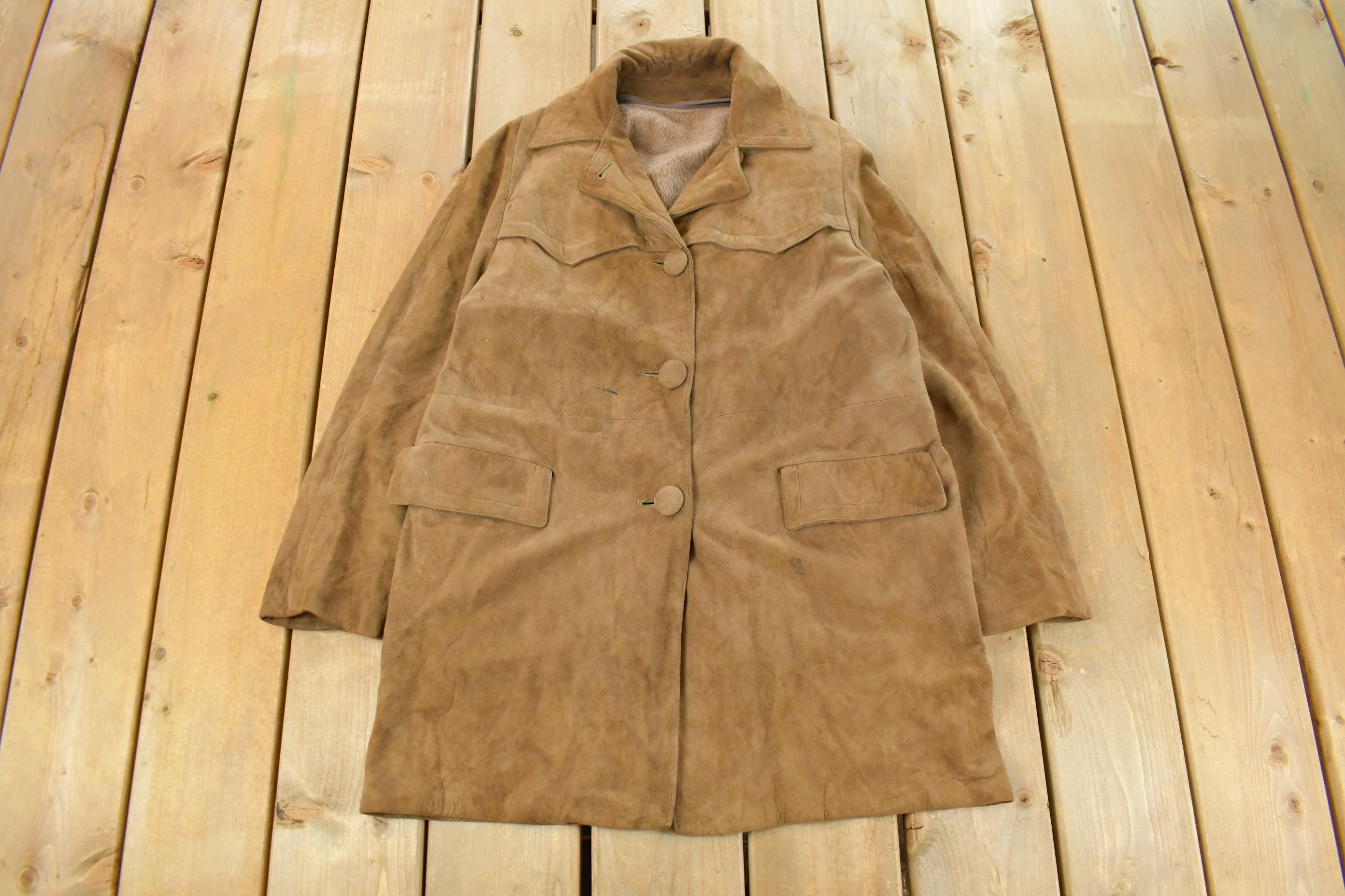 Vintage 1970s Suede Leather Wool Lined Blazer Jacket Women's Medium