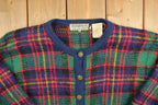 Vintage 1990s Northern Isles Plaid Knit Cardigan Sweater