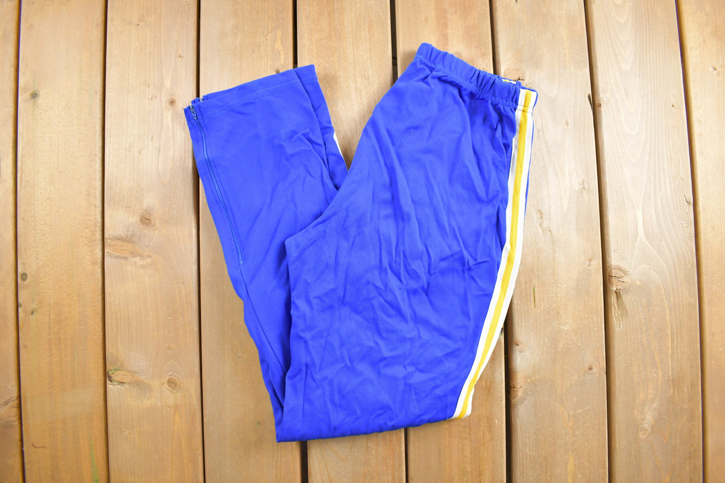 Vintage 1970s Broderick Striped Nylon Track Pants / Blue and Yellow / Made in USA / American / True Vintage / Streetwear / 70s / Trackpants