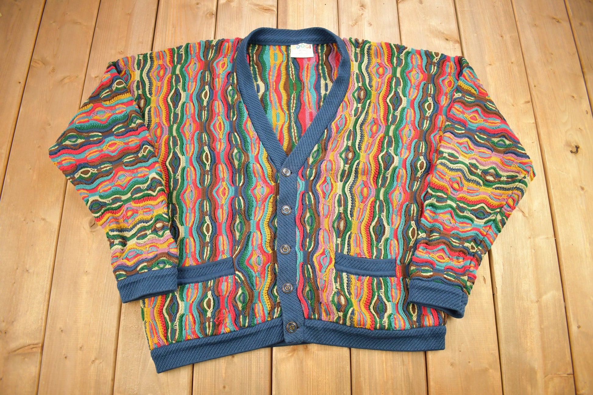 Vintage Coogi Australia 3D Colorful Cable Knit Cardigan Sweater