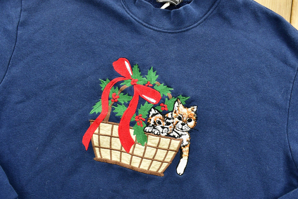 Vintage 90's Embroidered Cat Graphic Crewneck