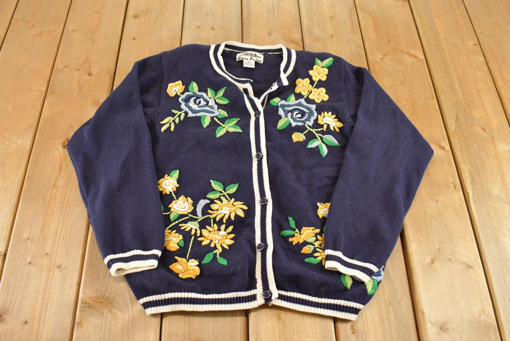 Vintage 1990s Alfred Dunner Floral Knit Cardigan Sweater Women's S