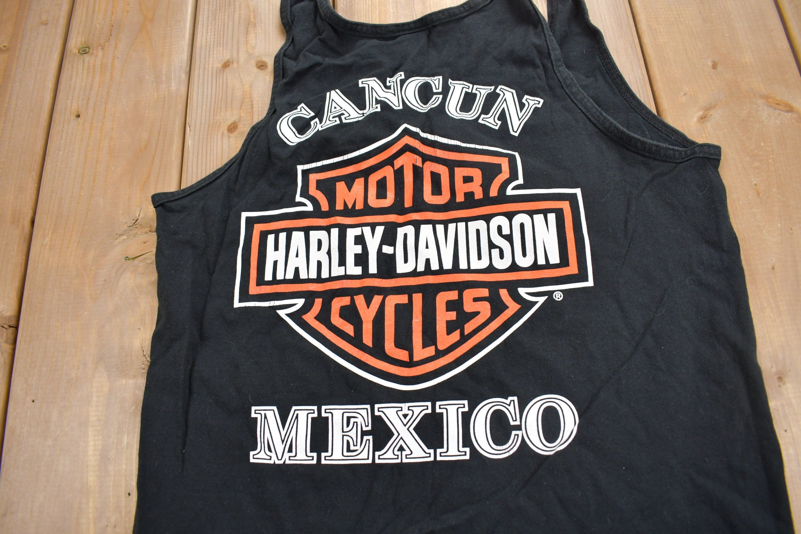 Vintage 1990s Harley Davidson Motorcycles Cancun Mexico Tank Top Shirt