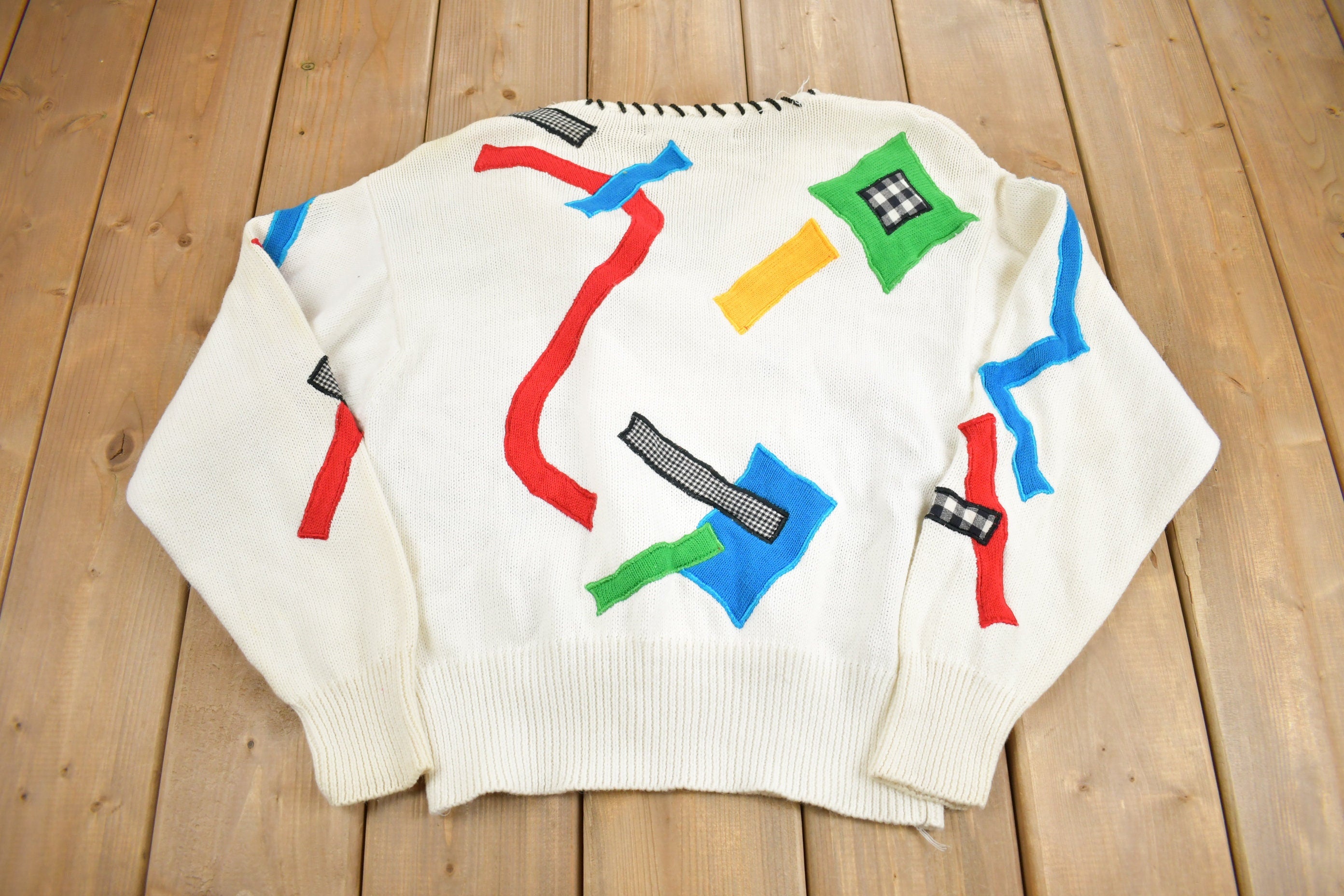 Vintage 1992 I.B. Diffusion Abstract Knitted Sweater Vintage 90s Crewneck