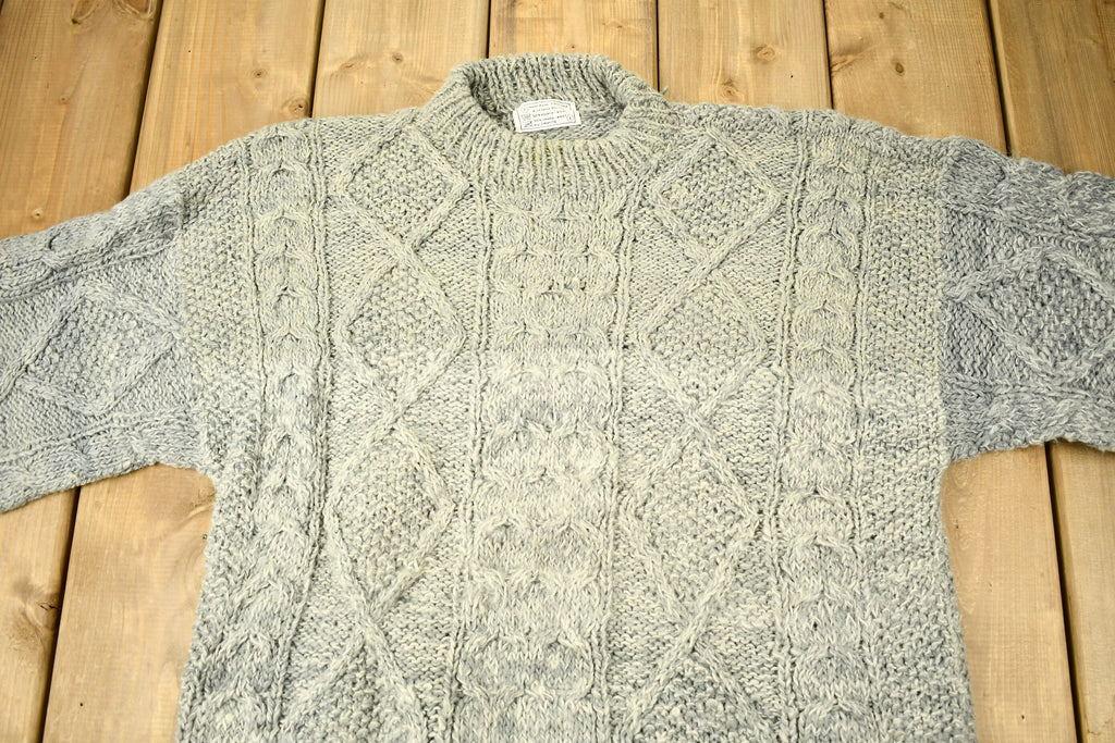 Vintage 1990s Hand Made Wool 3D Cable Knit Crewneck Sweater