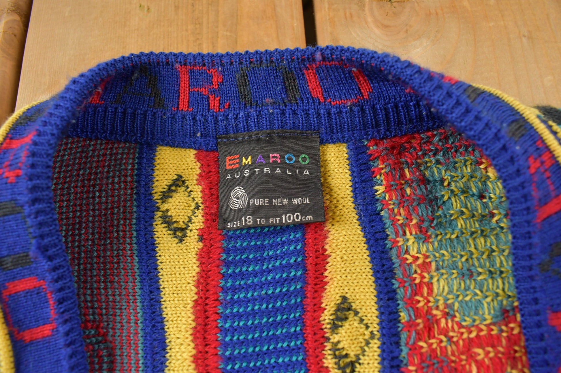 Vintage 1990s Emaroo Australia 3D Coloured Cable Knit Cardigan Sweater
