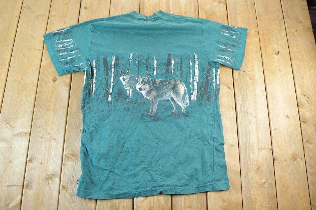 Vintage 1990s 2 Wolves All Over Print Outdoors T-Shirt