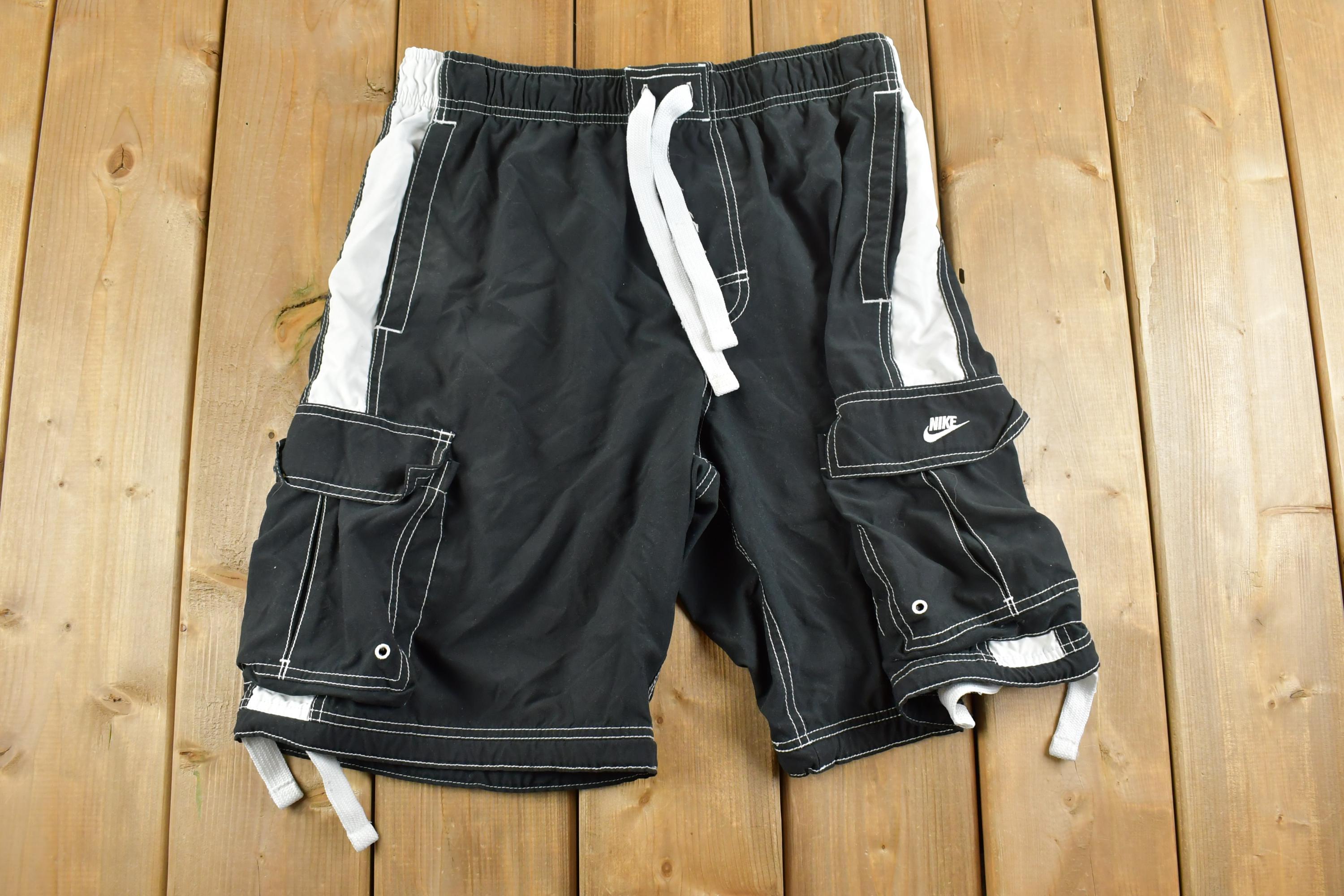 Vintage Crazy Y2K Nike Text Logo Cargo Swim Shorts 1990s Shorts Size L