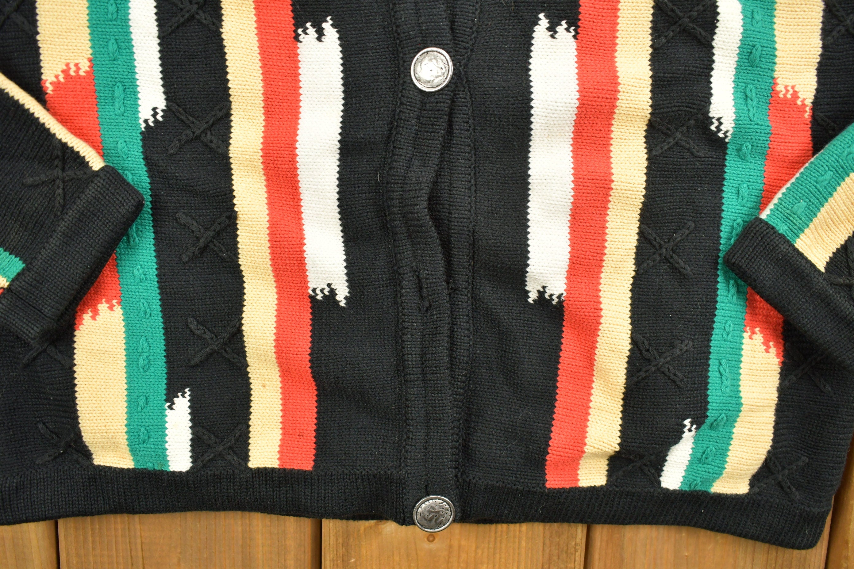 Vintage 1990s Colorful Abstract Knit Cardigan Sweater