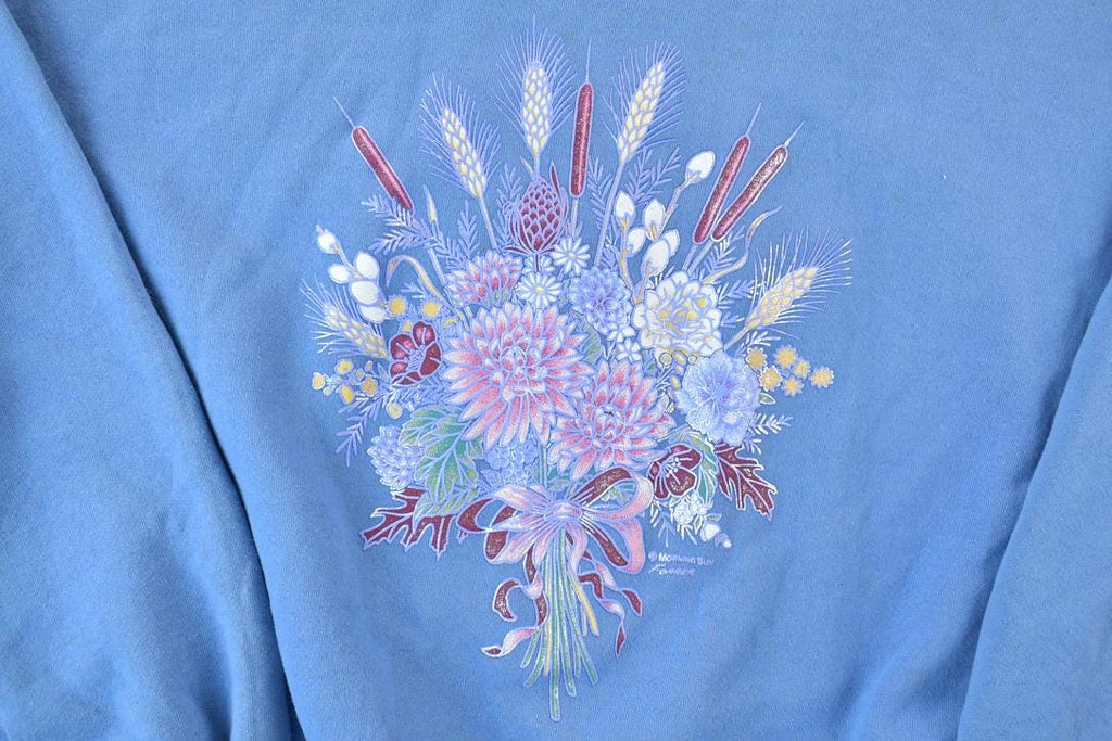 Vintage 1990s Morning Sun Cute Floral Double Collar Crew Neck Sweater