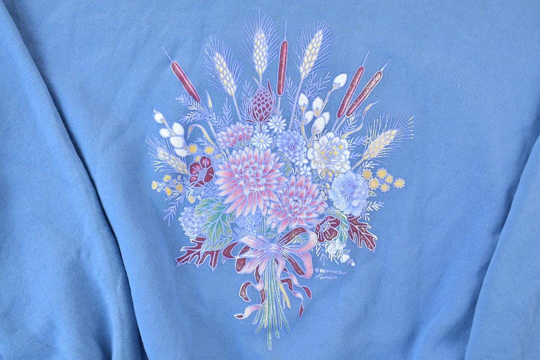 Vintage 1990s Morning Sun Cute Floral Double Collar Crew Neck Sweater