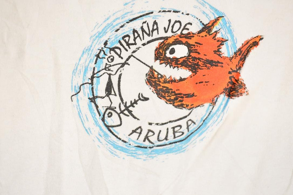 Vintage 1990s Pirana Joe Aruba Sleeve Text Graphic Print Long Sleeve T Shirt Mens L