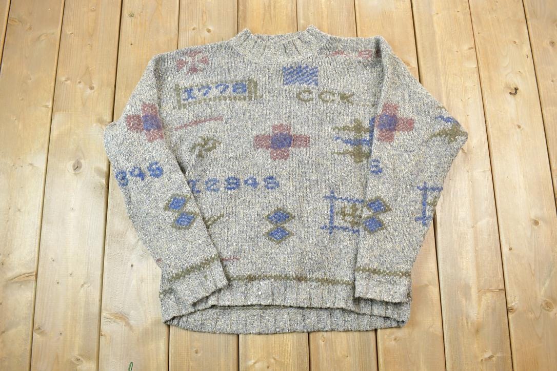 Vintage 1990s Casual Club Abstract Pattern Knit Crewneck Sweater