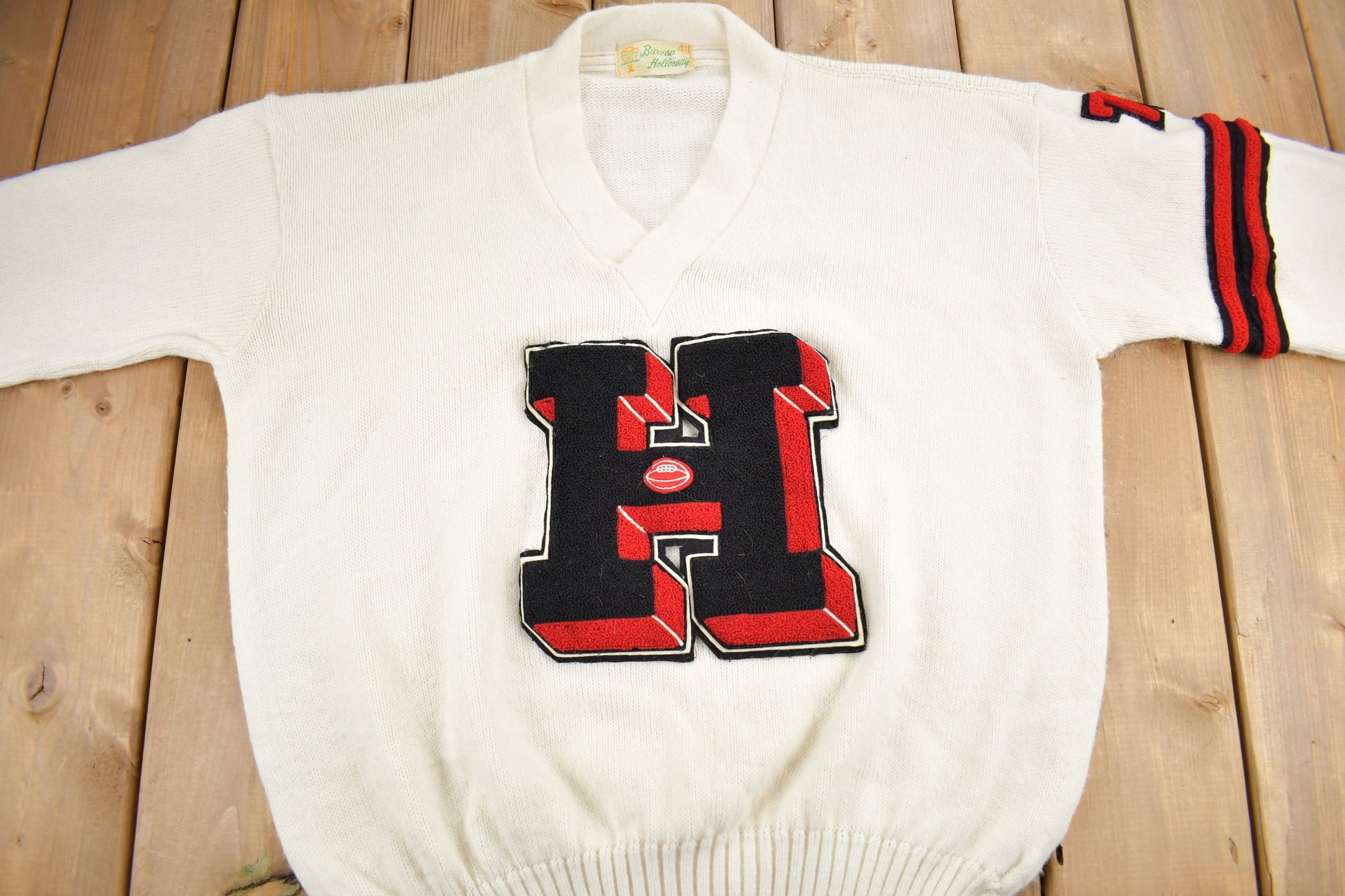 Vintage 1971 100% Wool Collegiate Varsity Style Knit Sweater Athletic True Vintage