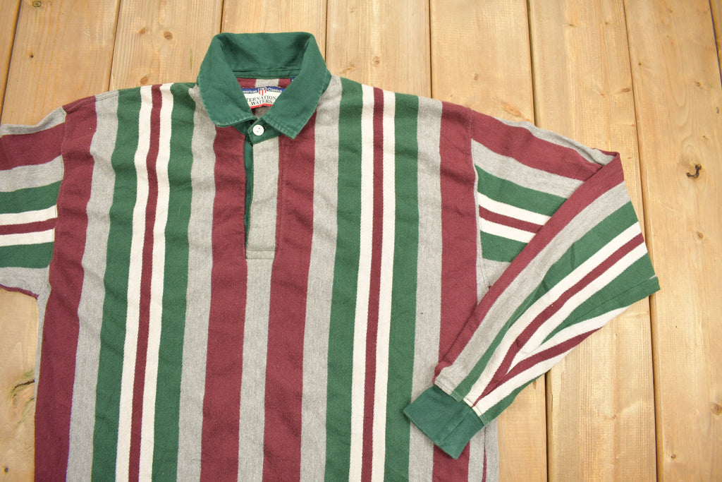 Vintage 1990s International Waters Quarter Button Striped Sweatshirt
