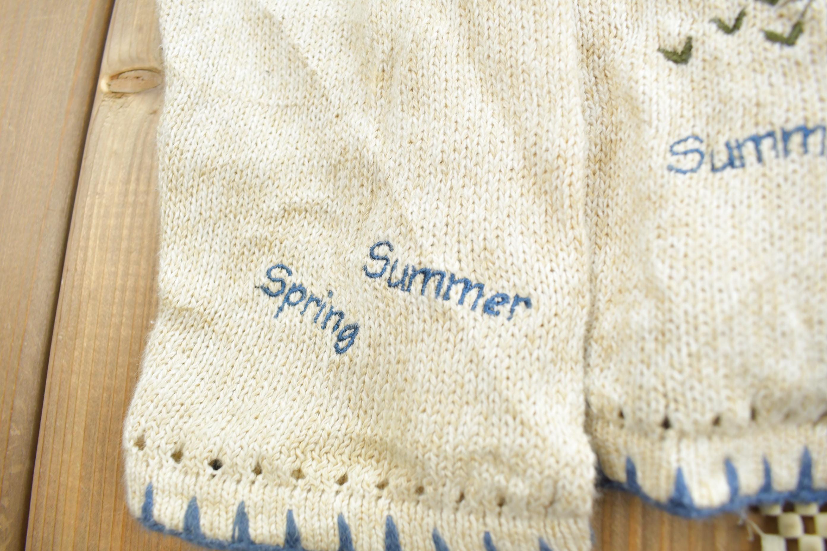 Vintage 1990s Summer Fun Spring Winter Fall Hand Embroidered Knit Cardigan Sweater Made In USA