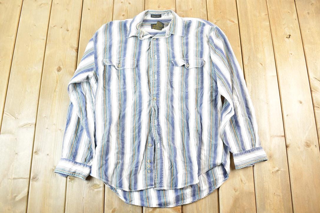 Vintage 1990s Eddie Bauer Striped Button Up Shirt Mens L