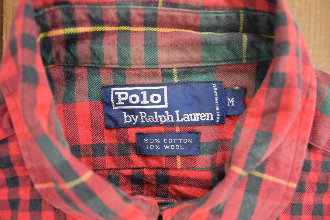 Vintage 1990s Red Plaid Flannel Polo By Ralph Lauren Button Up Shirt
