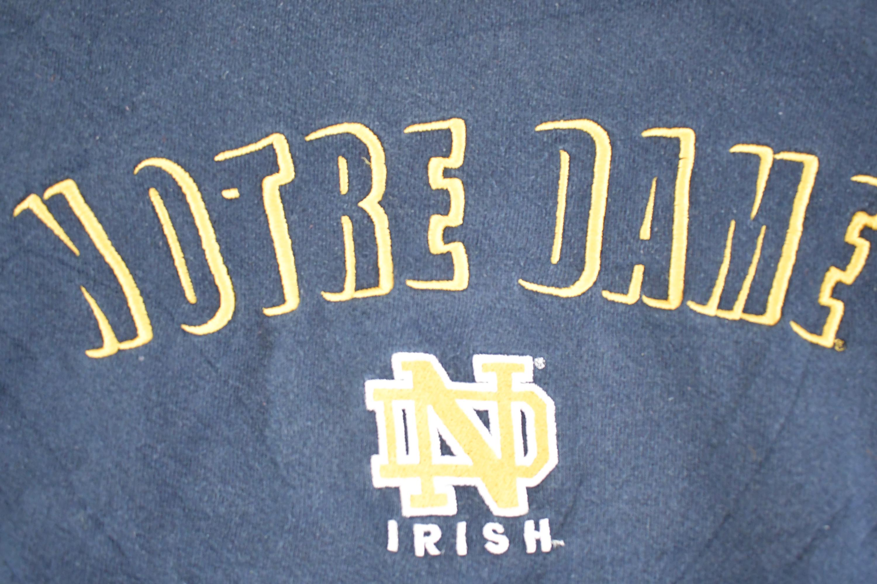 Vintage 1990s Notre Dame Hoodie Sweatshirt Men's L / NCAA College Spell out / 90s Heavyweight Collegiate Sweater