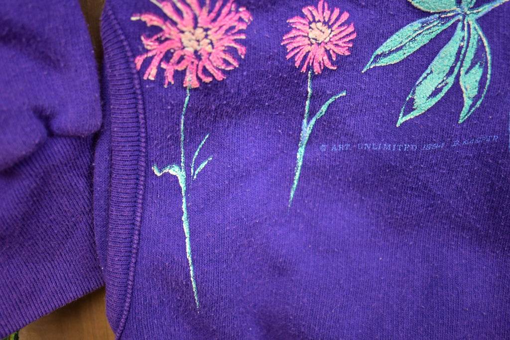 Vintage 1990s Floral Graphic Quarter Button Sweater