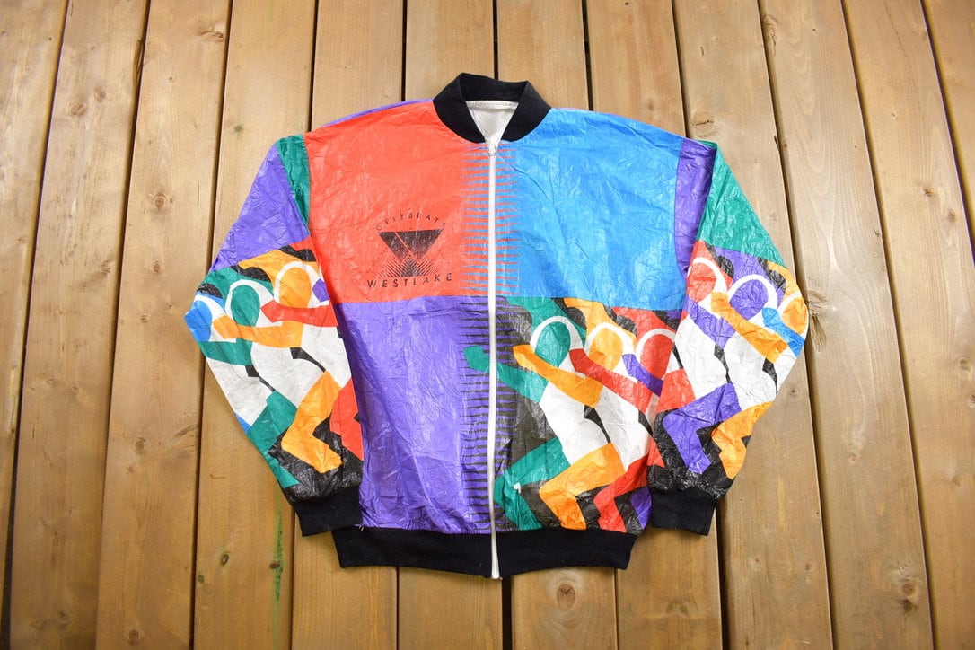 Vintage 1980s All Over Print Marathon Bomber Jacket