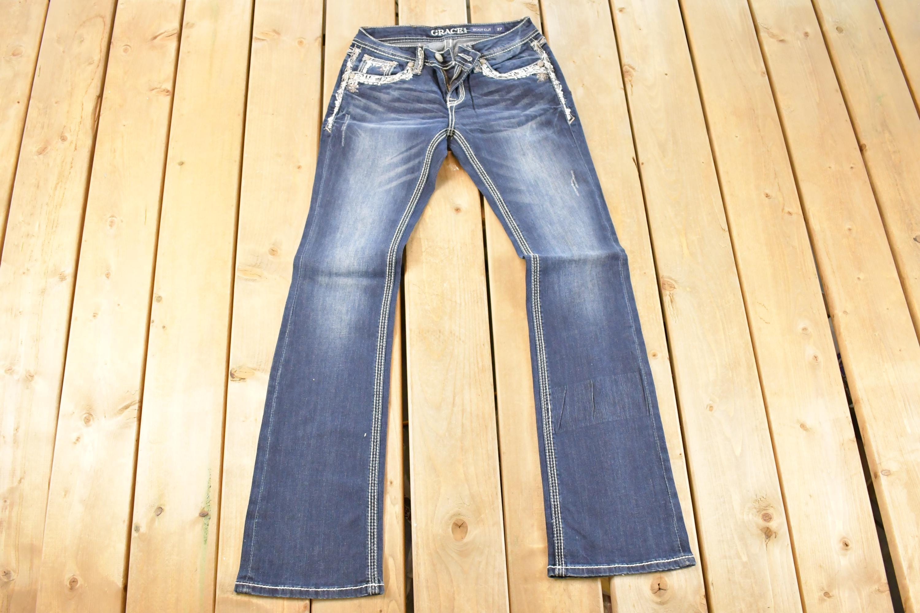 Vintage Deadstock Y2K Grace In LA Bedazzled Low Rise Jeans Women's Size 27 x 32