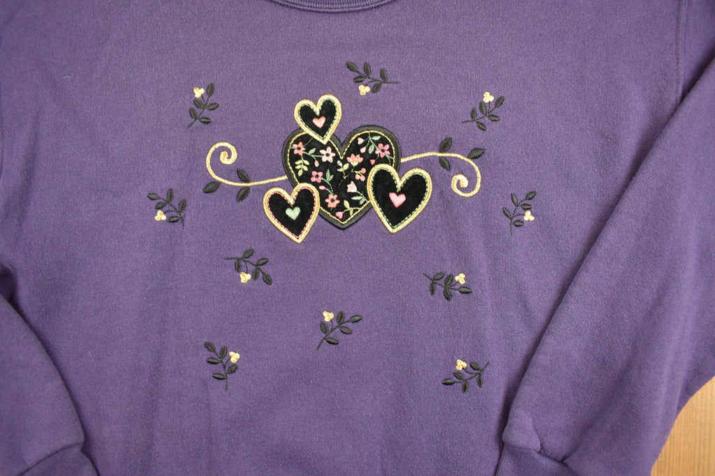 Vintage 1990s Heart Theme Embroidered Crewneck Sweater