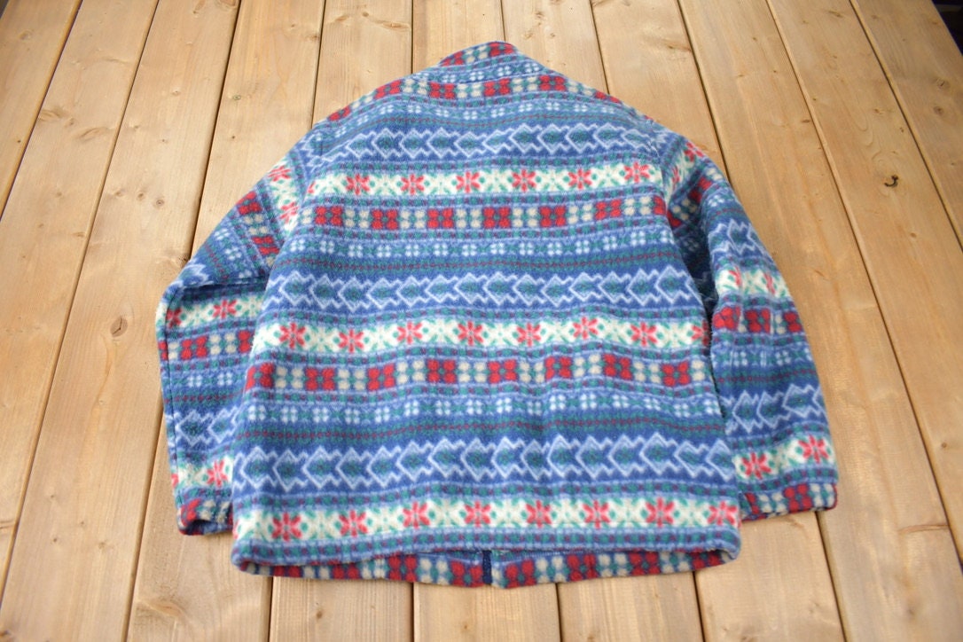 Vintage 1990s Alfred Dunner All Over Print Zip Up Fleece Sweater Size Woman's PS