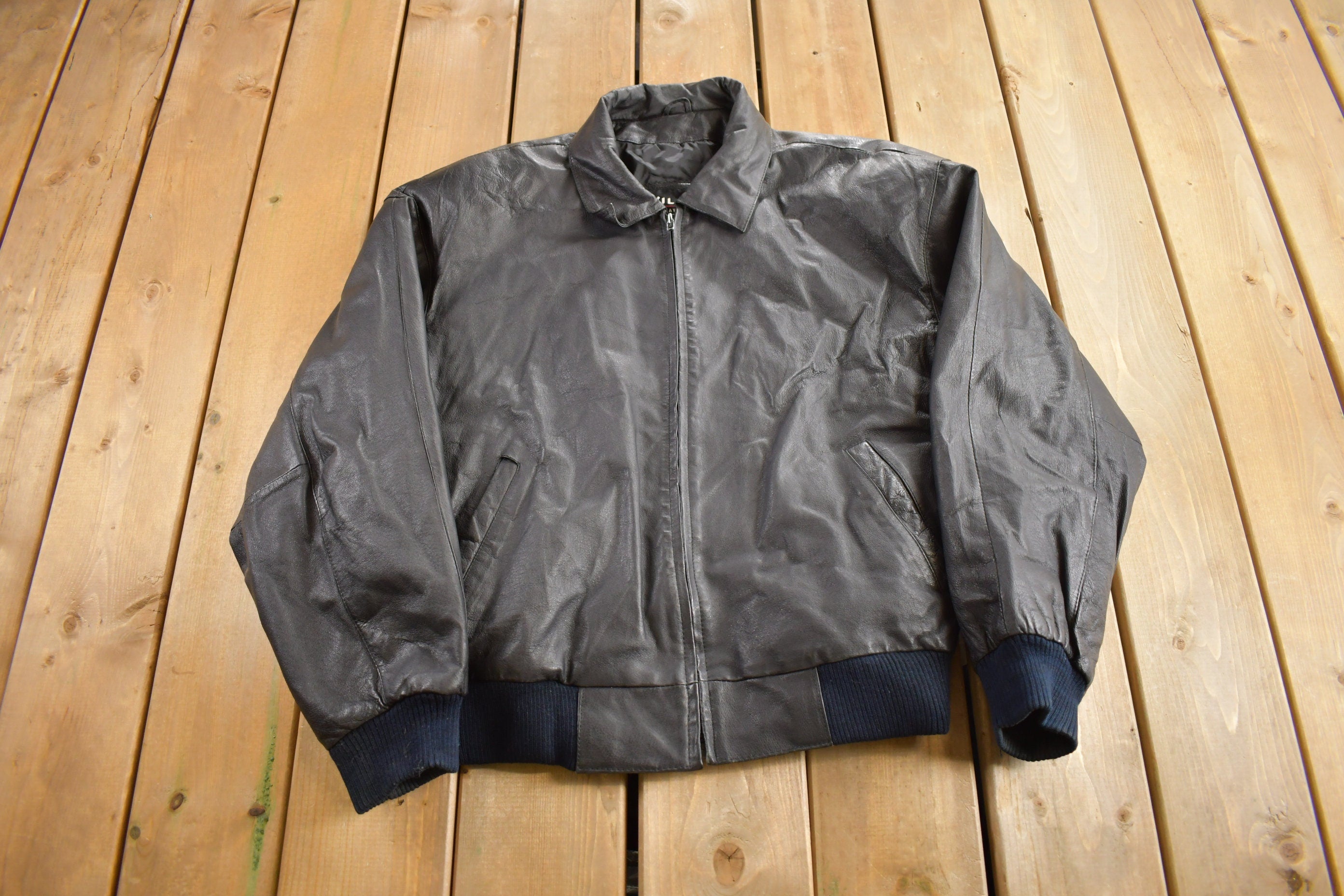 Vintage 1990s World Flags Patchwork Leather Jacket