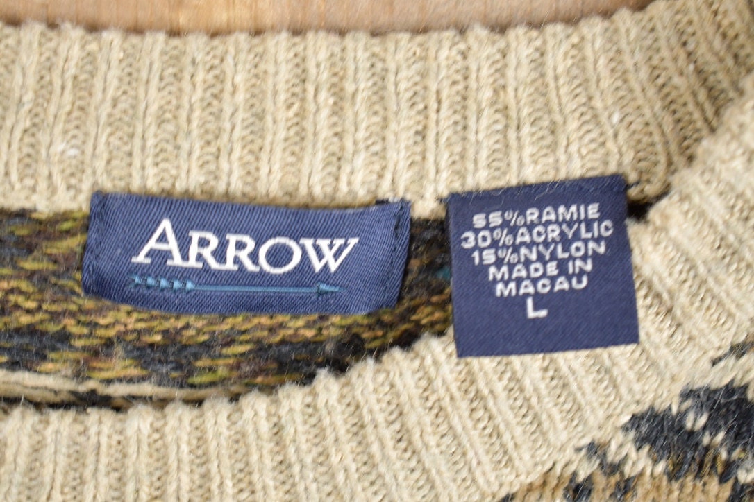 Vintage 1990s Arrow Striped Knit Crewneck Sweater /
