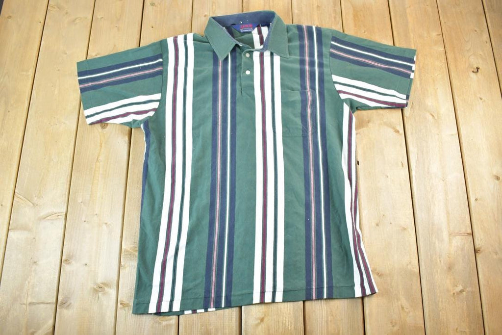 Vintage 1990s Arrow Tournament Striped Button Up Polo Style Shirt
