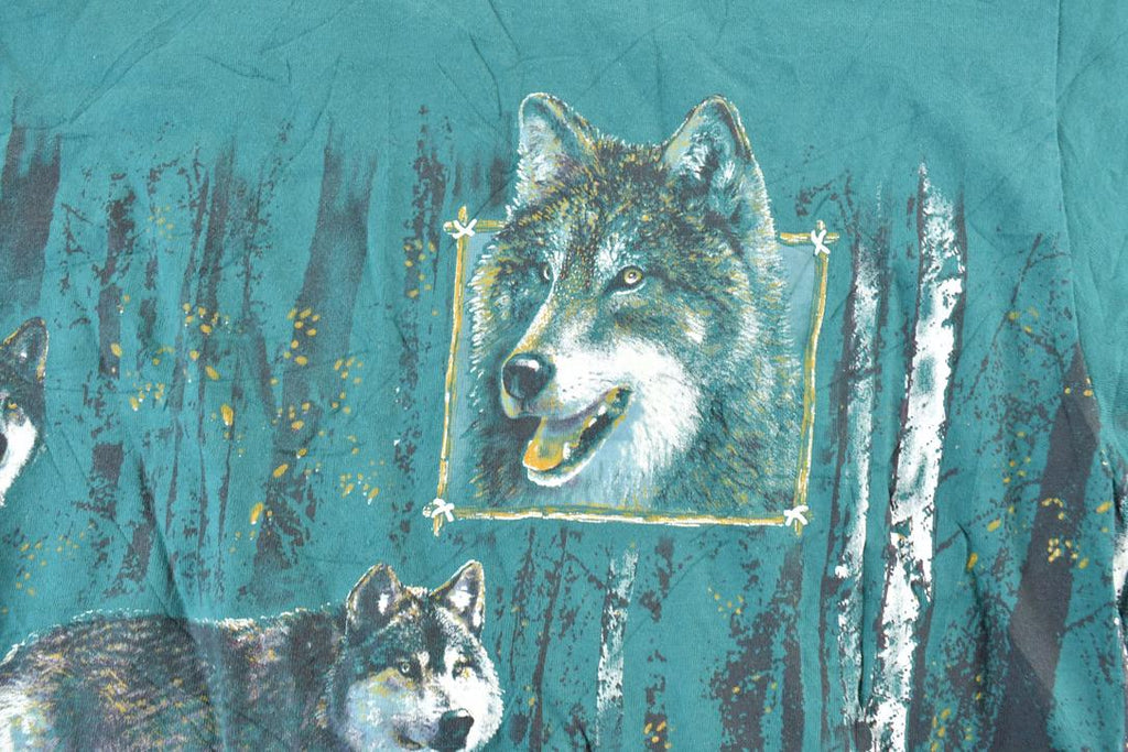 Vintage 1990s 2 Wolves All Over Print Outdoors T-Shirt