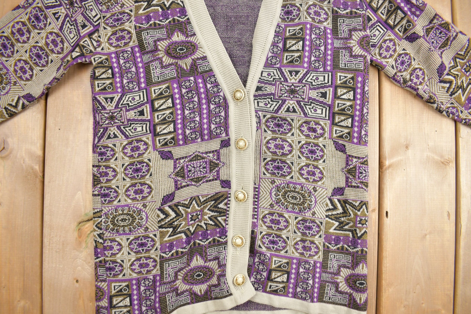 Vintage 1990s Chadorian All Over Print Knit Cardigan Sweater