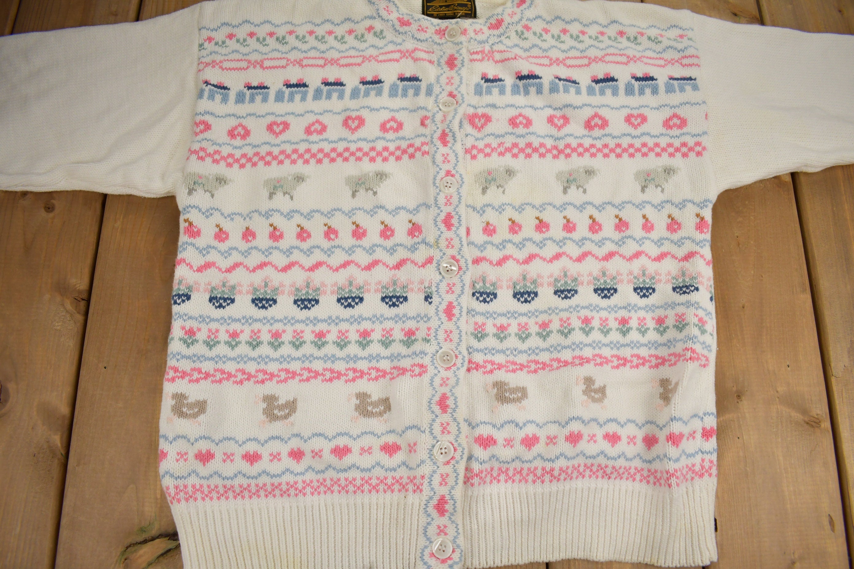 Vintage 1989 Eddie Bauer Striped Knit Cardigan Sweater /