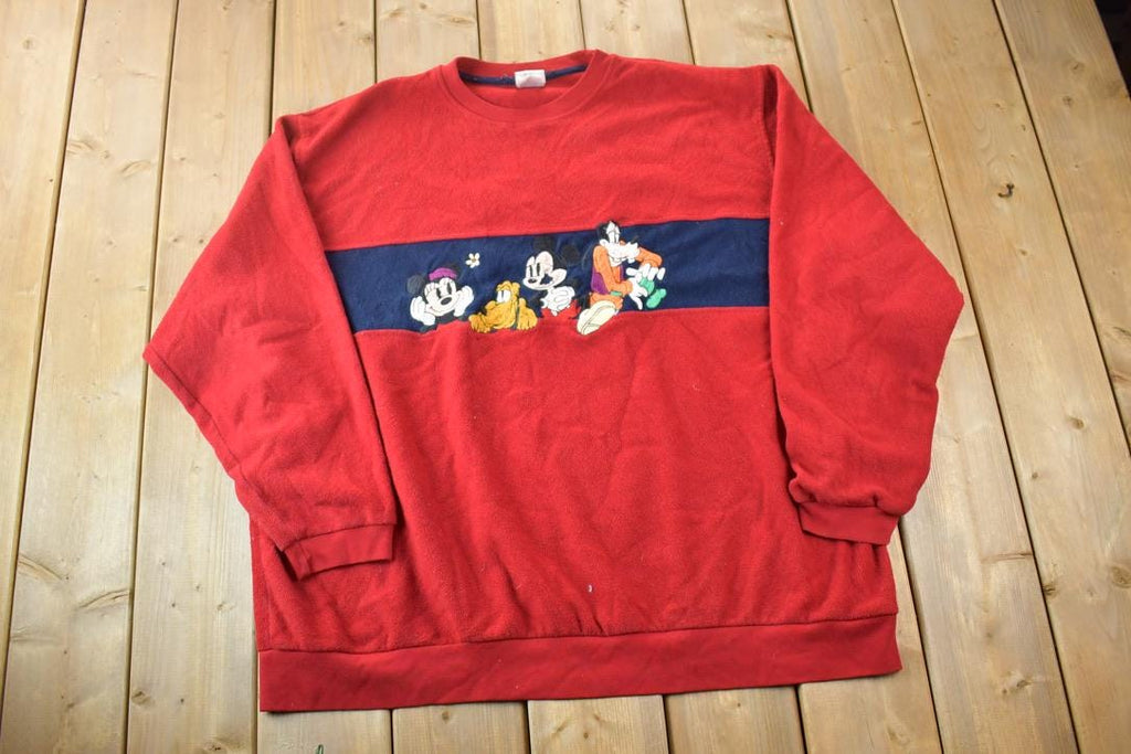 Vintage 1990s Mickey Mouse Fleece Distressed Disney Crewneck / Vintage Sweatshirt / Vintage Disney / Mickey / Embroidered / Made In USA