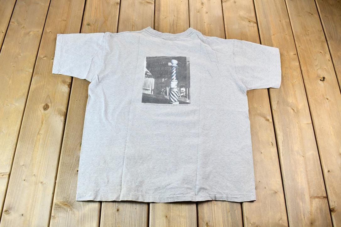 Vintage 1990s Banana Republic Clothing Co. Single Stitch Graphic Barber Shop T-Shirt