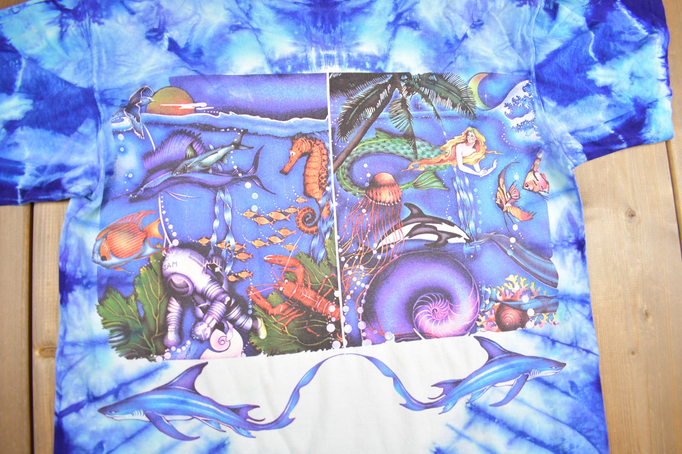 Vintage 1993 Ocean Theme Sea Life Tie Dye T Shirt