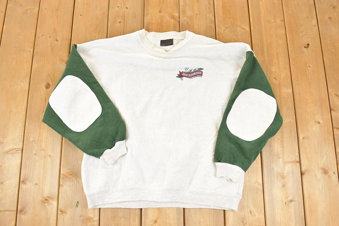 Vintage 1990s Breckenridge Colorado Elbow Patch Crewneck Sweatshirt Men's L