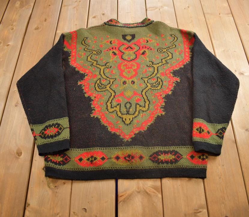 Vintage 1980s Tarazzia Abstract Design Knit Crewneck Sweater Made In Italy