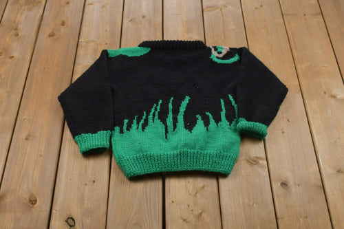 Vintage Youth Sized Swinging Monkey Knitted Sweater / Vintage 90s Crewneck / Pattern Sweater / Outdoor / Hand Knit / Pullover Sweatshirt