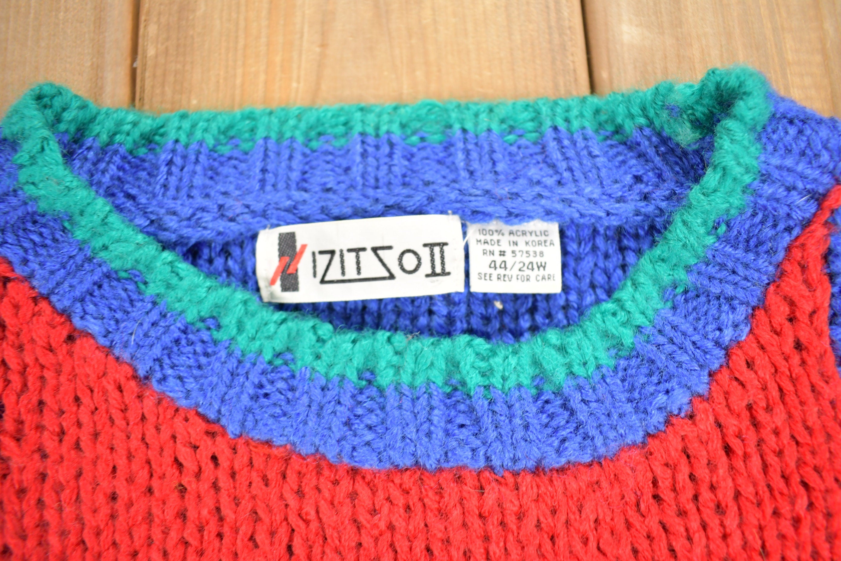 Vintage 1990s Women's Knit Color Block Crewneck Sweater