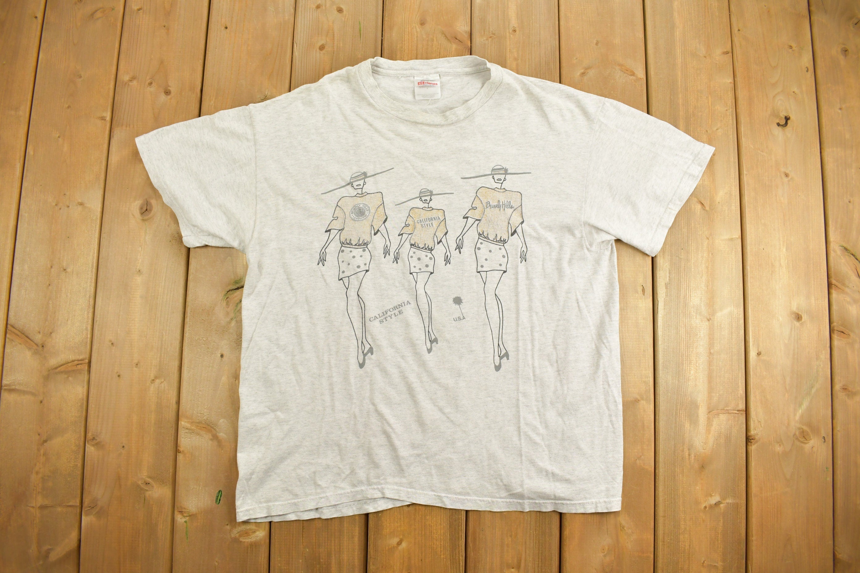 Vintage 1990s California Fashion Grey Graphic T-Shirt
