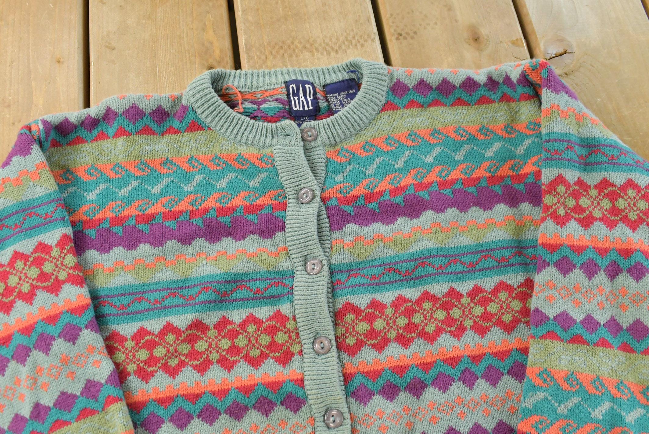 Vintage 1990s Gap Abstract Knit Cardigan Sweater Youth L